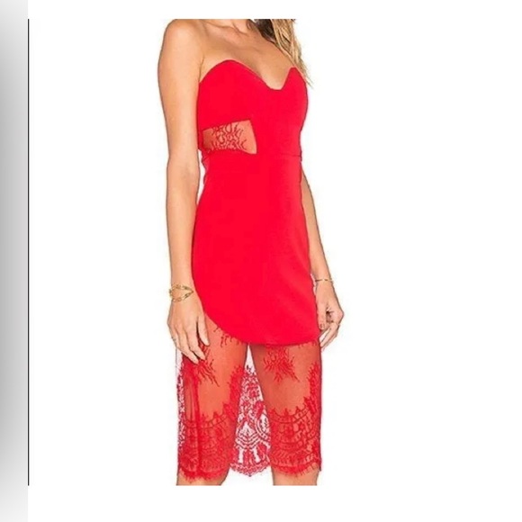 NBD Picture Me Red Lace Midi Dress Sweetheart - Picture 2 of 11